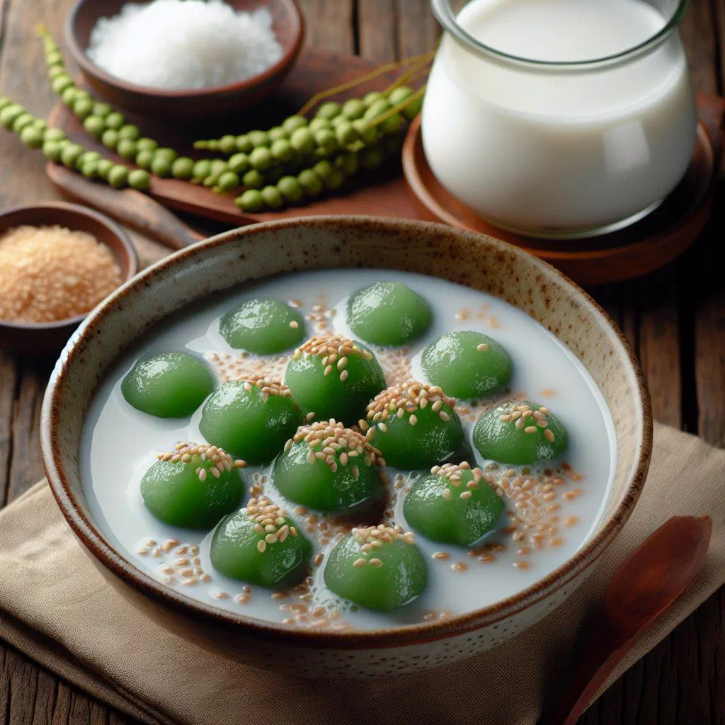Steamed Cambodian rice cakes served with a peanut dipping sauce