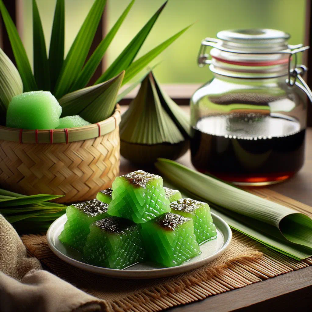 Num kachay rice noodles filled with savoury meat and vegetables, garnished with fresh herbs
