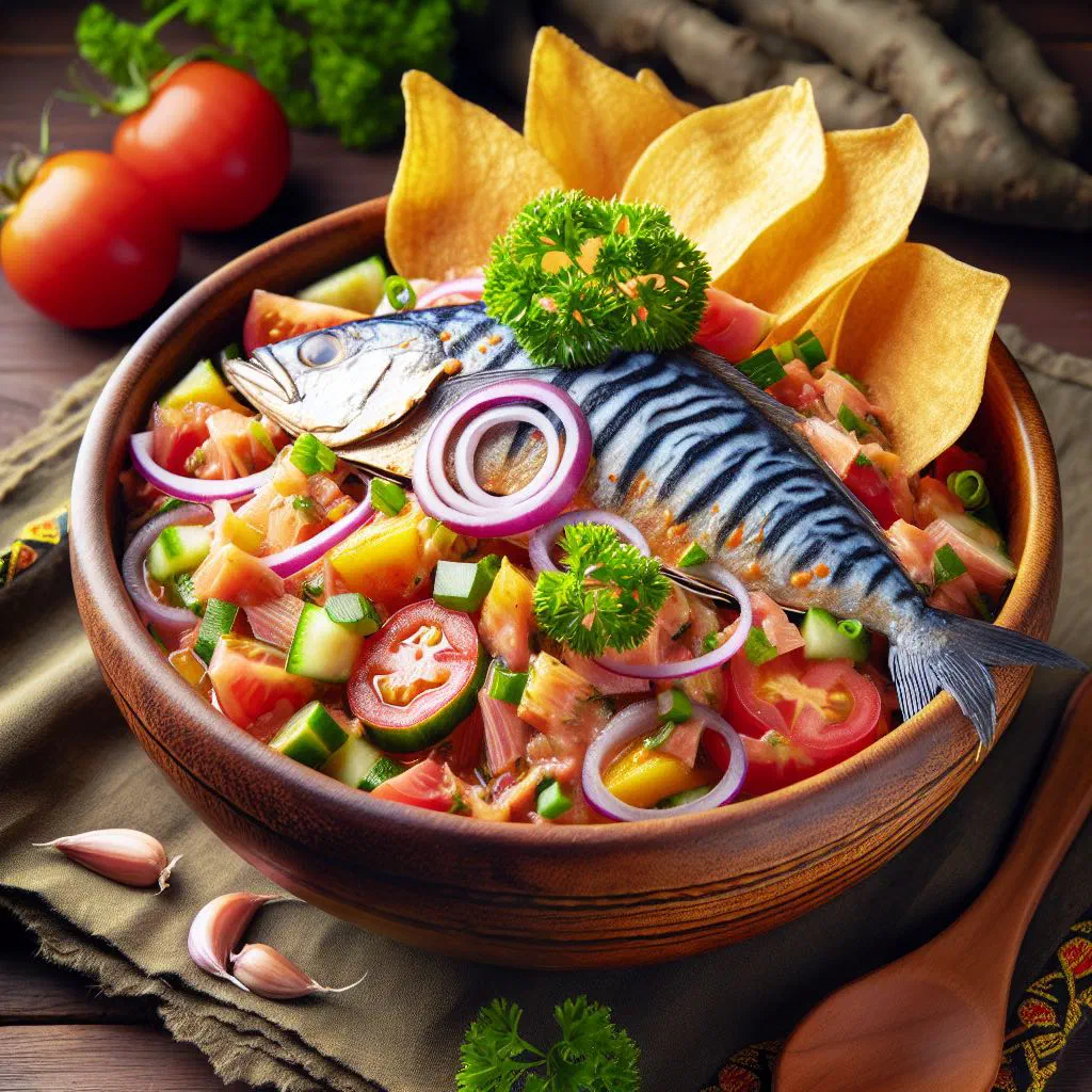 Marinated fish kokonda with lime, coriander and colourful vegetables