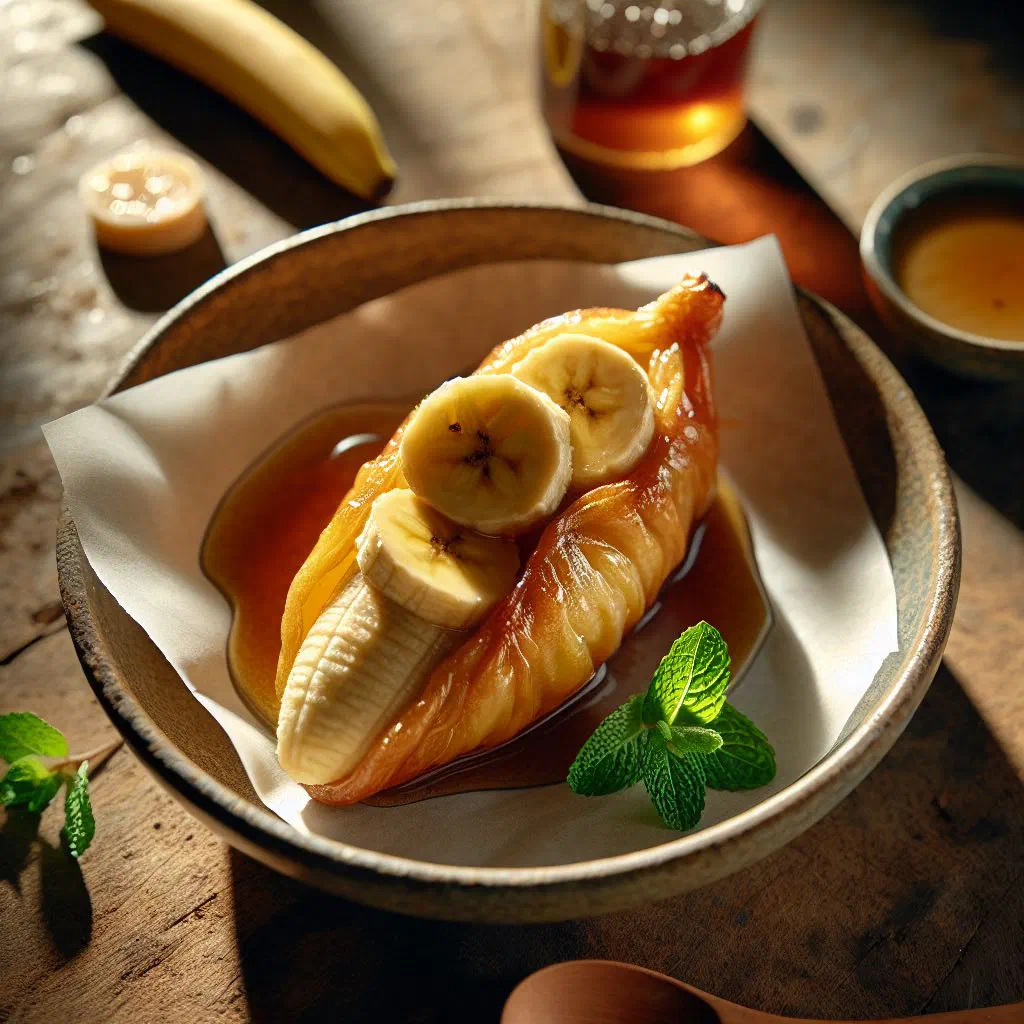 Gufongo de banana garnished with fresh herbs in a bowl