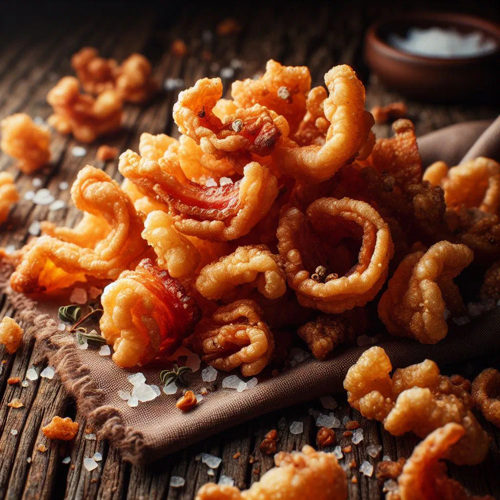 Golden, crispy fried pork belly pieces seasoned with paprika and garlic