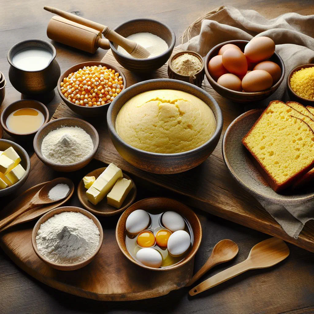 Golden baked Central African corn bread, sliced on a wooden board