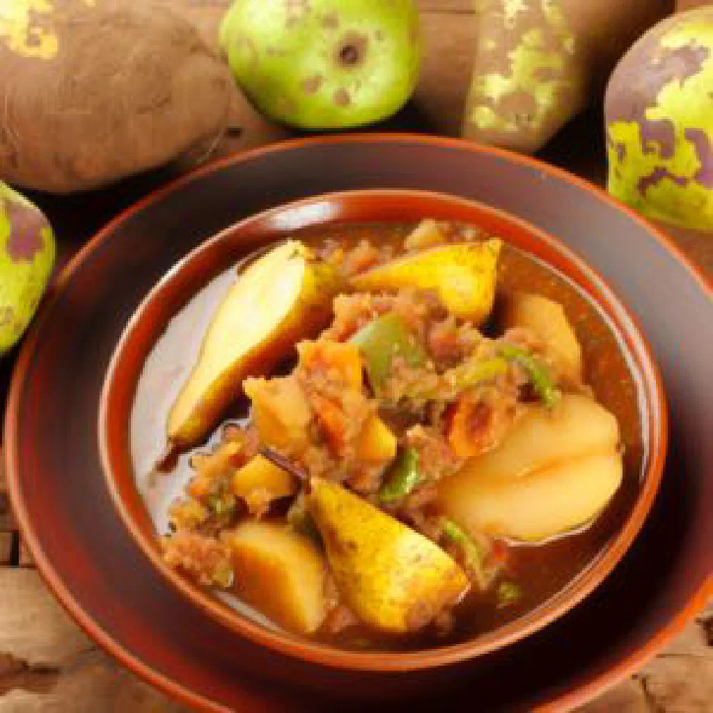 Soft magaya cassava dumplings served with a pan-fried vegetable filling