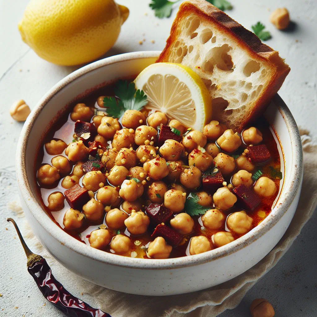 Bowl of Chadian lablabi chickpea soup garnished with fresh coriander