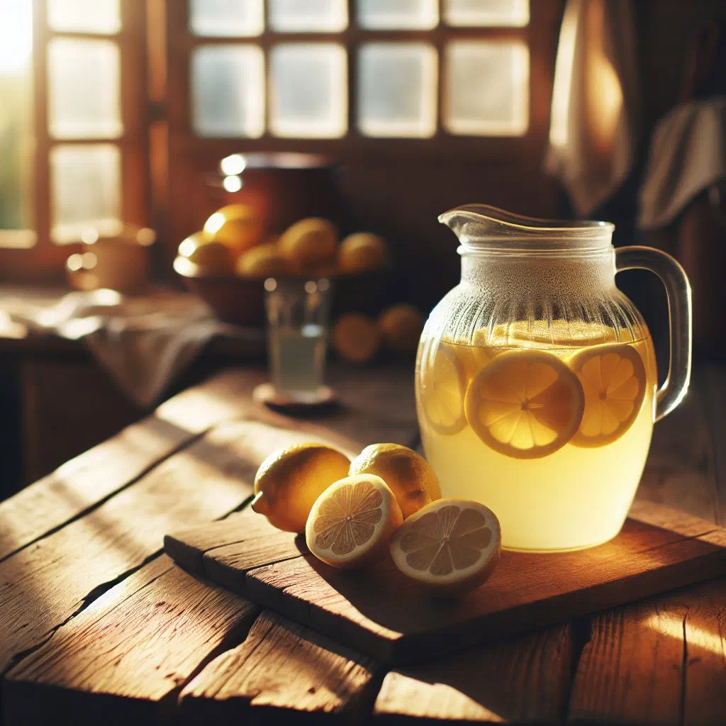 Homemade Chadian lemonade in a glass with ice, lemon slices and fresh mint