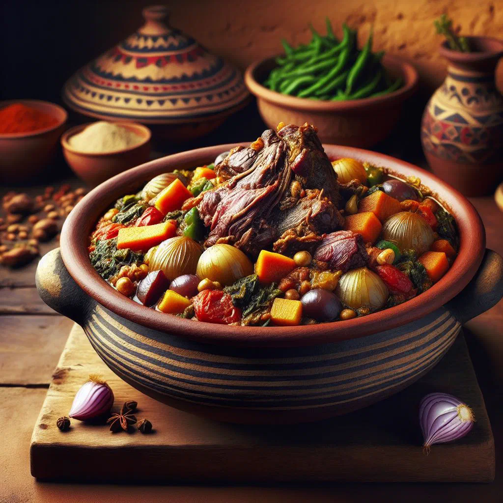 Slow-cooked Chadian beef stew with spices and fresh coriander