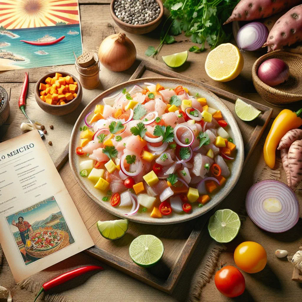 Chilean ceviche with white fish, red onion, coriander and lime