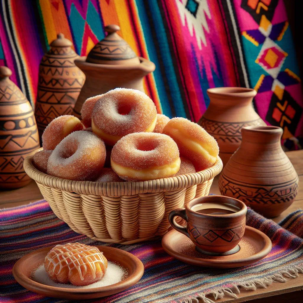Golden ring-shaped Roscas Chilenas pastries dusted with sugar