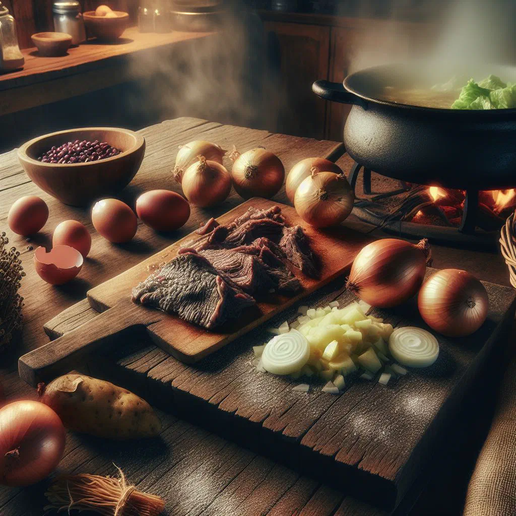 Chilean valdiviano with seafood and potatoes garnished with fresh herbs