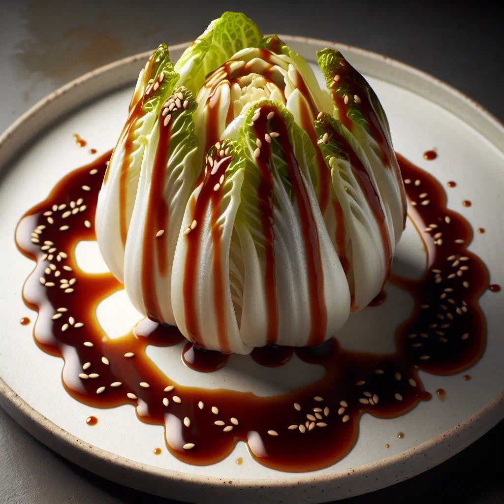 Crisp endives dressed in creamy sesame sauce and garnished with toasted sesame seeds