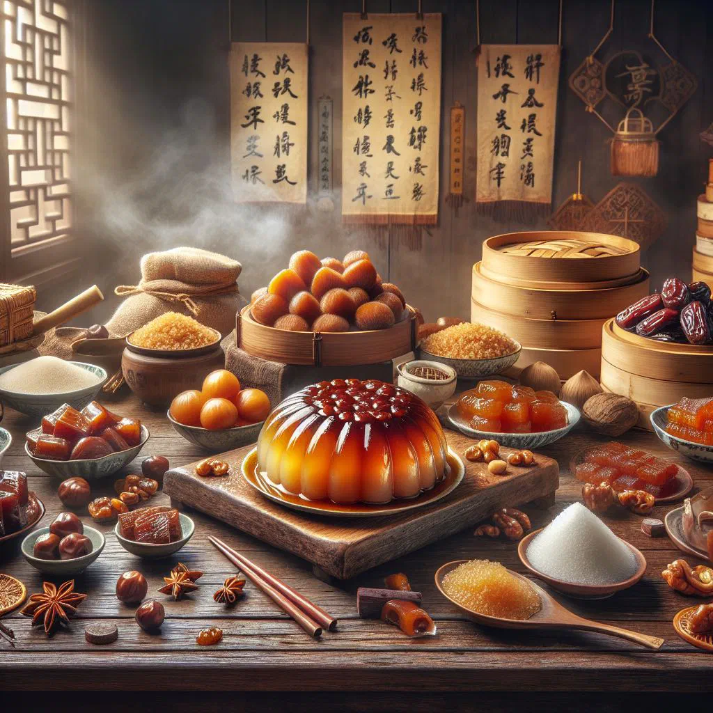 Sliced steamed nian gao rice cake on a plate