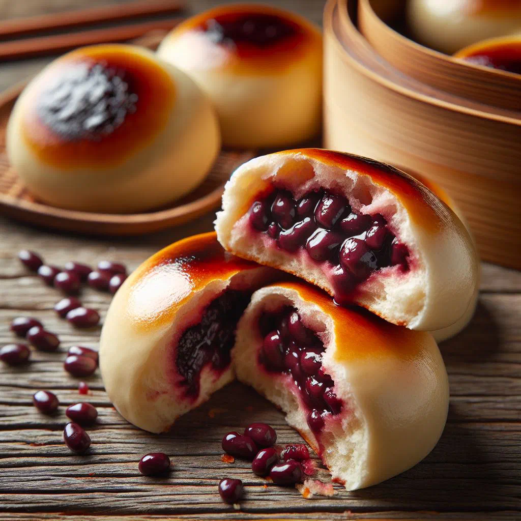 Soft steamed red bean buns filled with sweet red bean paste