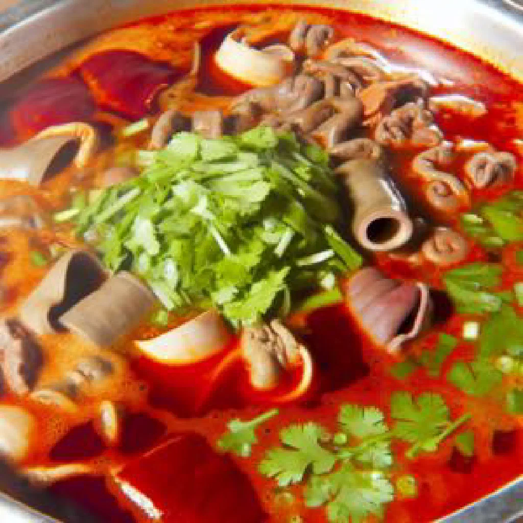 Wu Geng Chang Wang with tender meat, vegetables and spring onions