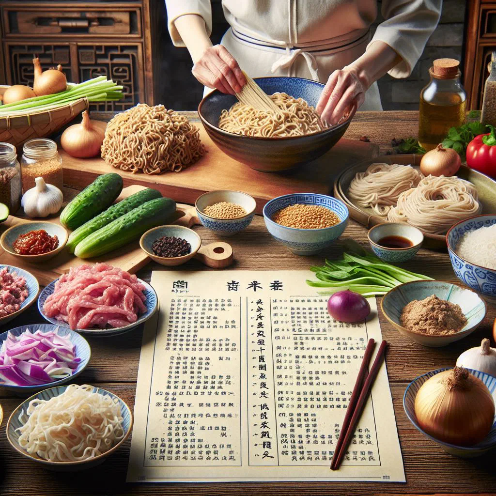 Zha jiang mian noodles topped with savoury bean sauce and fresh cucumber strips