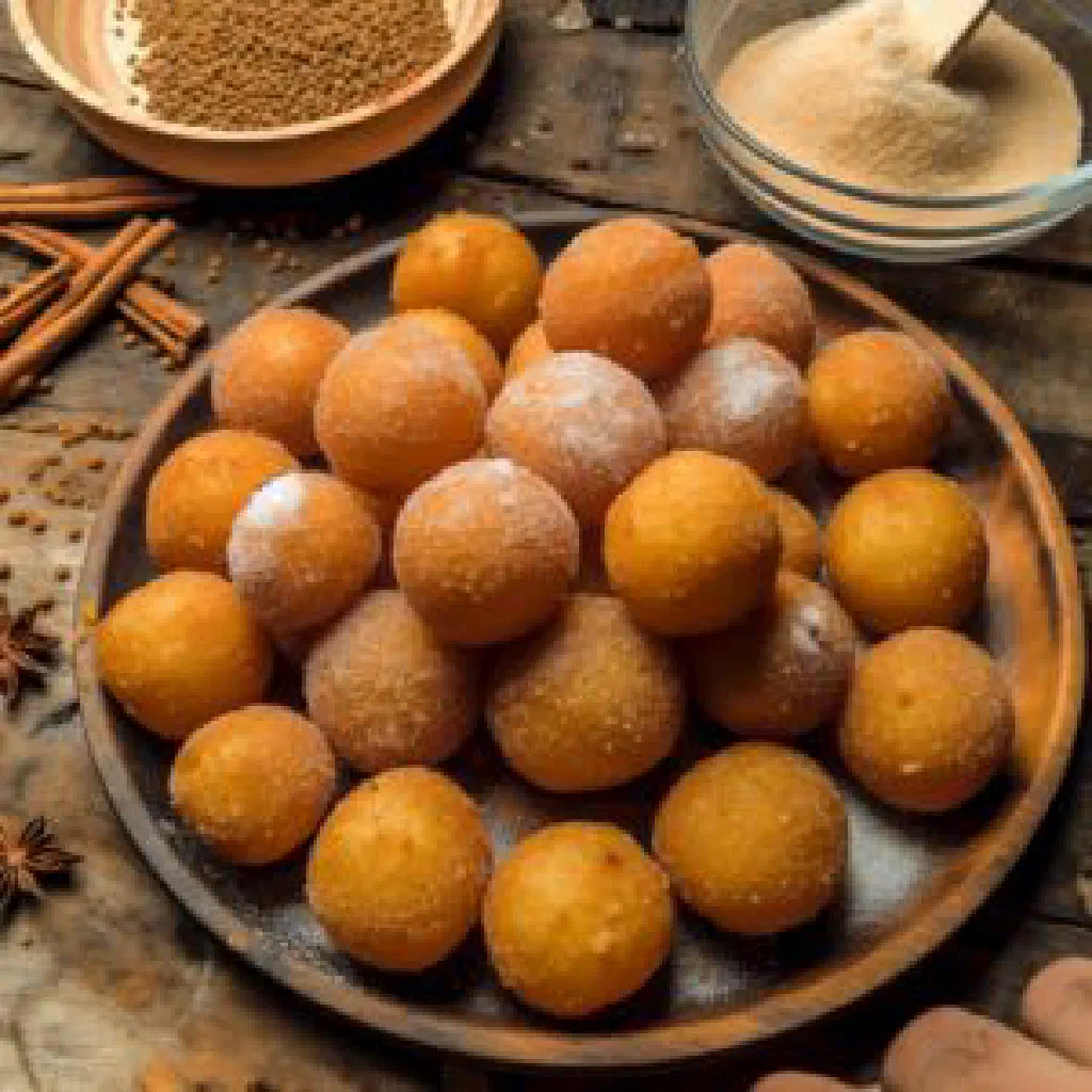 Golden fried Colombian buñuelos cheese dough balls on a plate