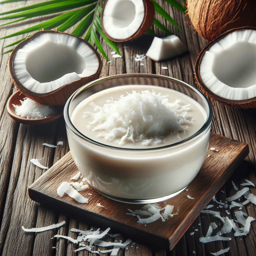 Creamy Colombian coconut pudding topped with fresh coconut shavings