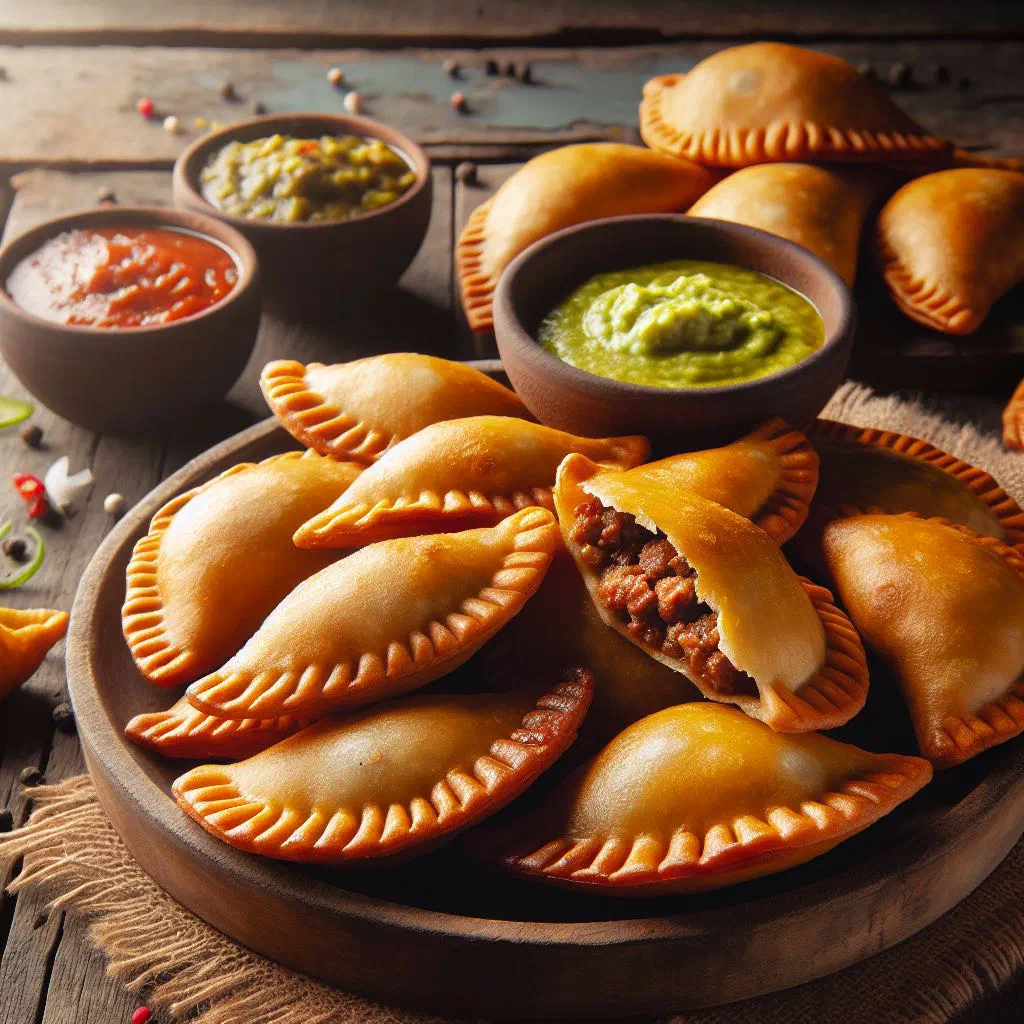 Golden fried Colombian empanadas vallunas filled with beef and potato