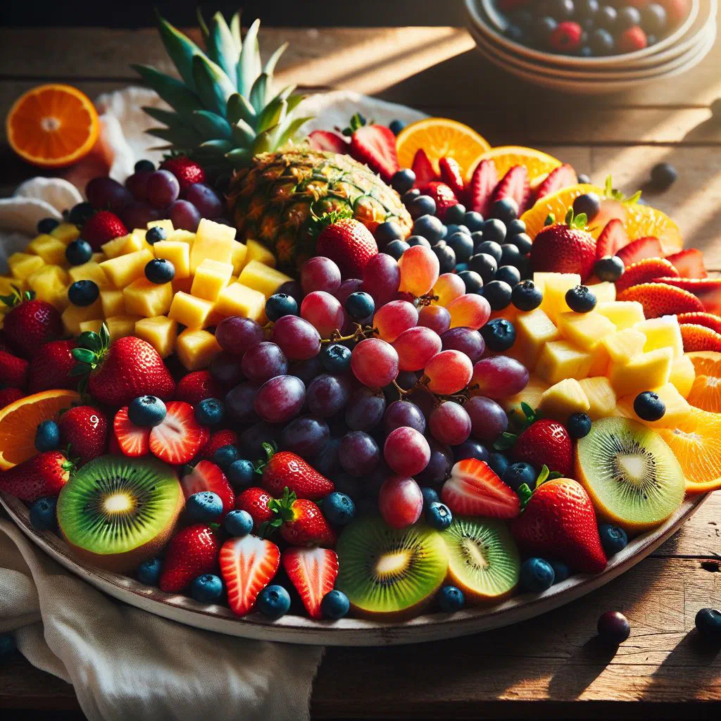 A colourful bowl of Colombian fruit salad with banana, strawberries and pineapple