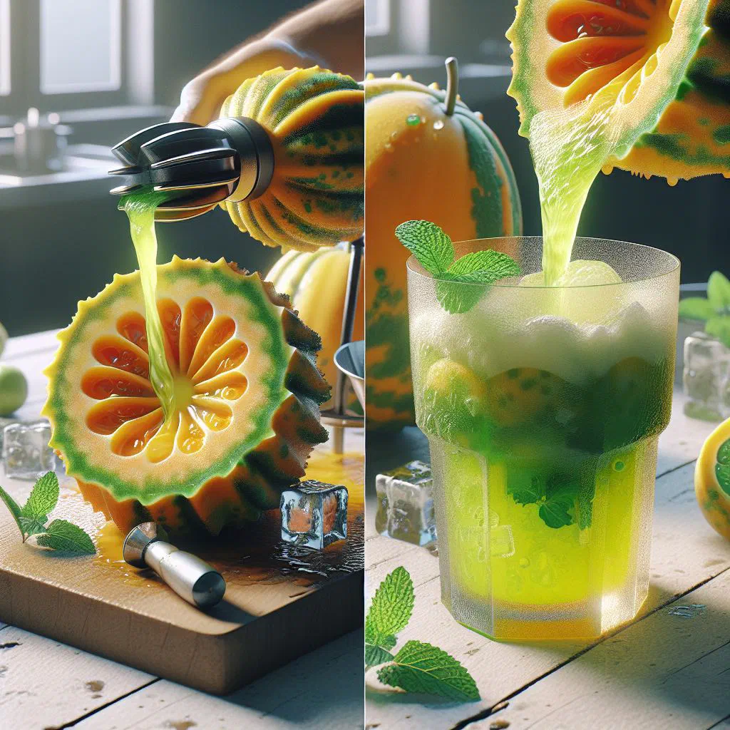 A tall glass of bright orange jugo de lulo with ice
