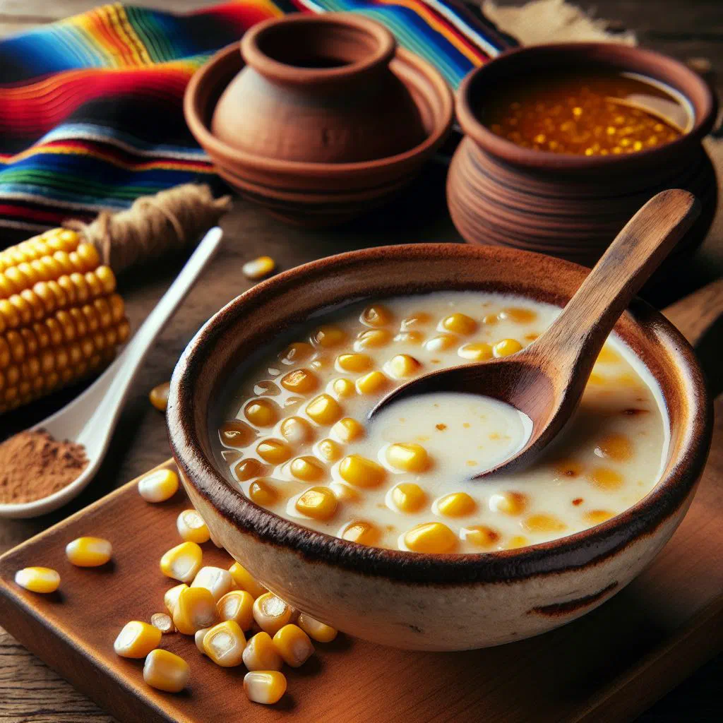 Bowl of creamy Colombian mazamorra made with corn and cinnamon