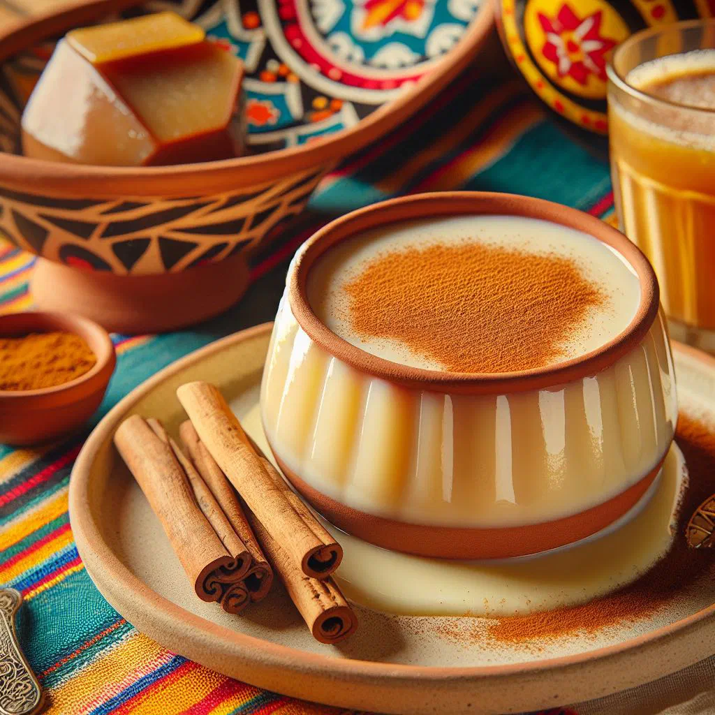 Set Natilla Colombiana custard dusted with cinnamon in a dish