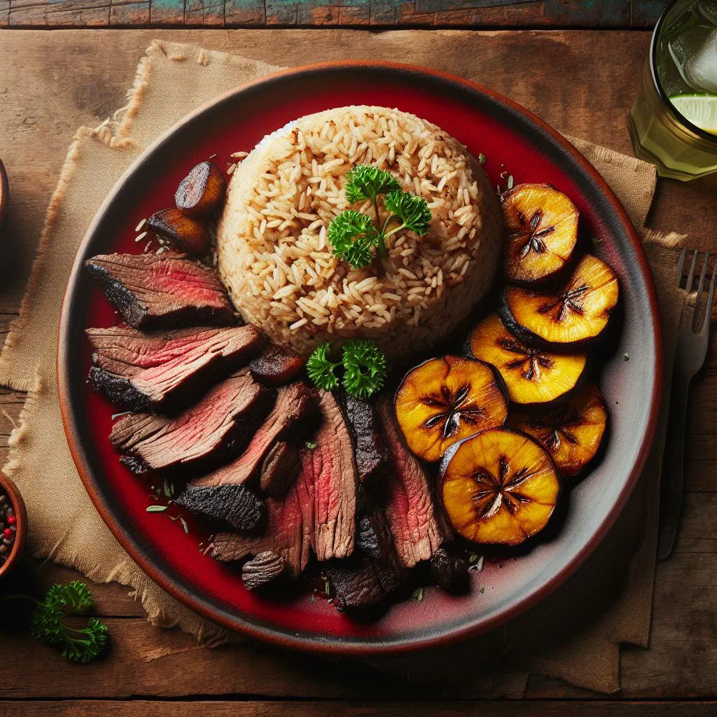 Sliced Posta Negra braised beef in a dark glossy sauce