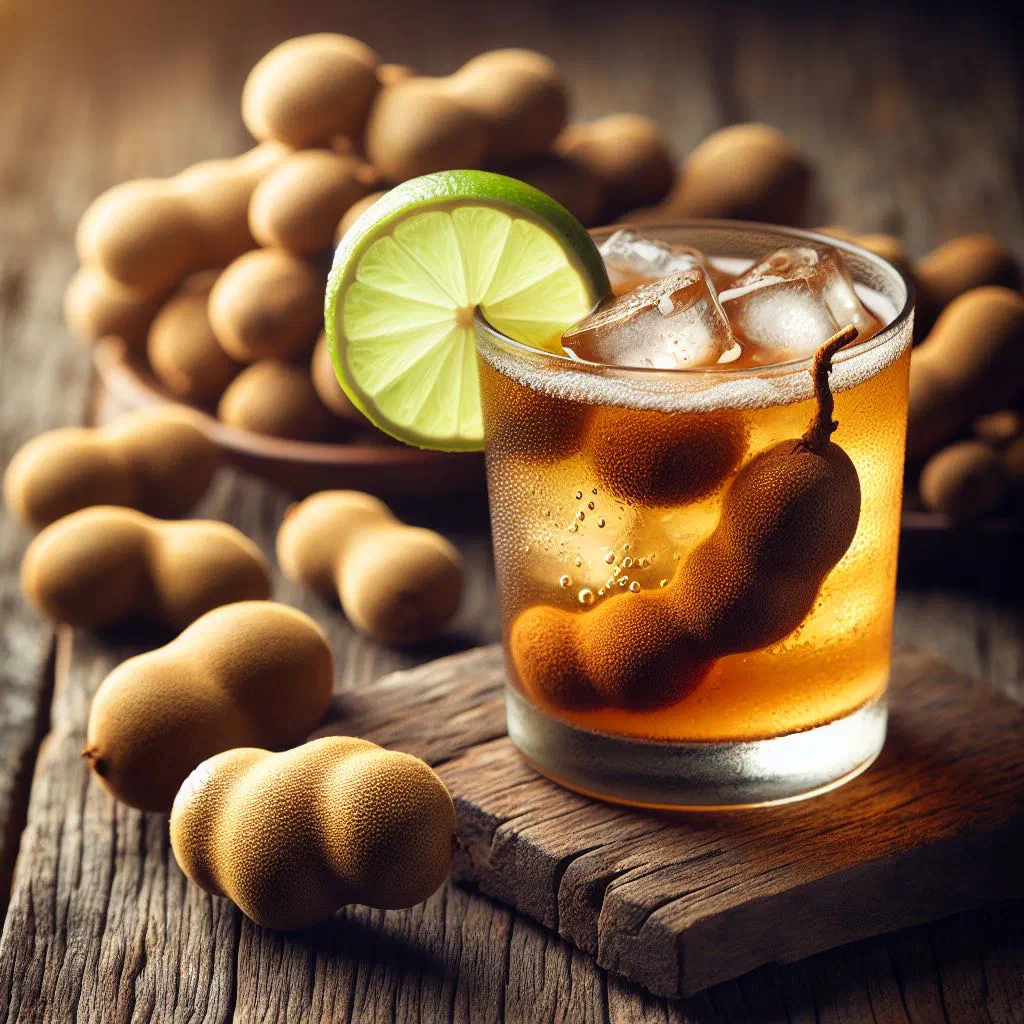 A glass of chilled tamarind juice garnished with mint and ice