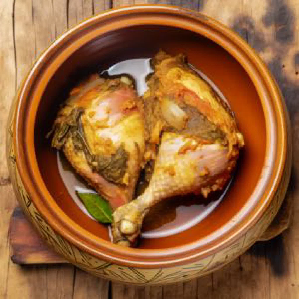 Comoran mabawa chicken simmered in spiced coconut sauce, garnished with fresh coriander