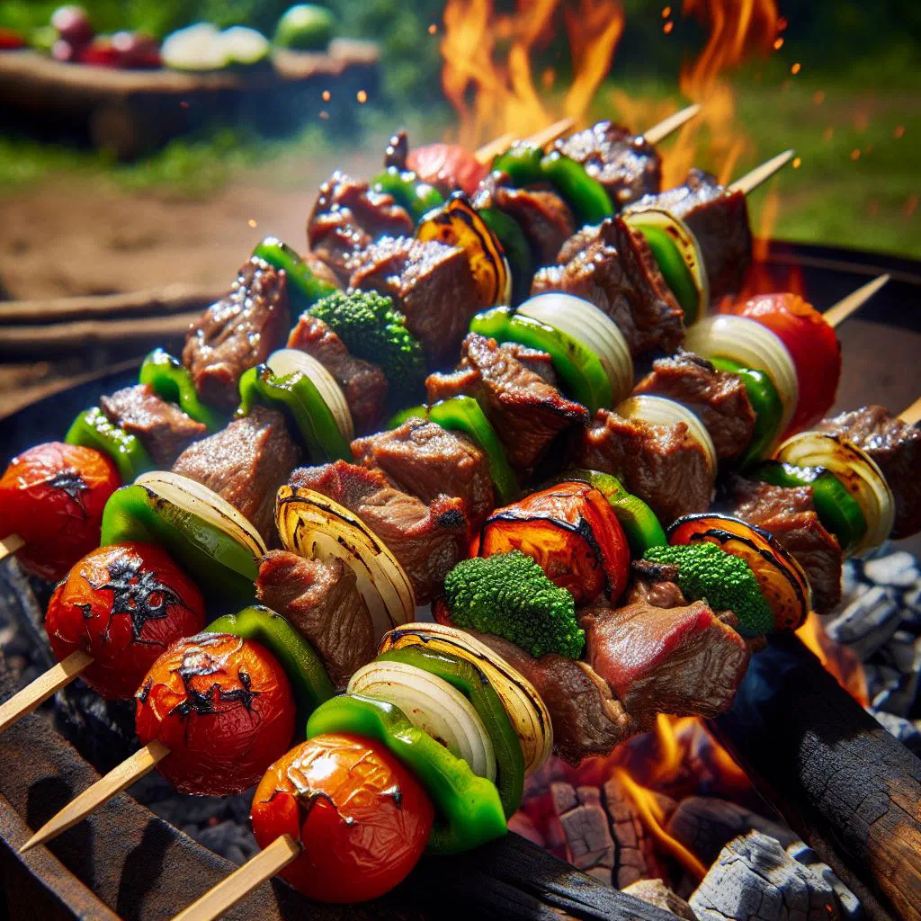 Grilled mshakiki meat skewers served with fresh bread