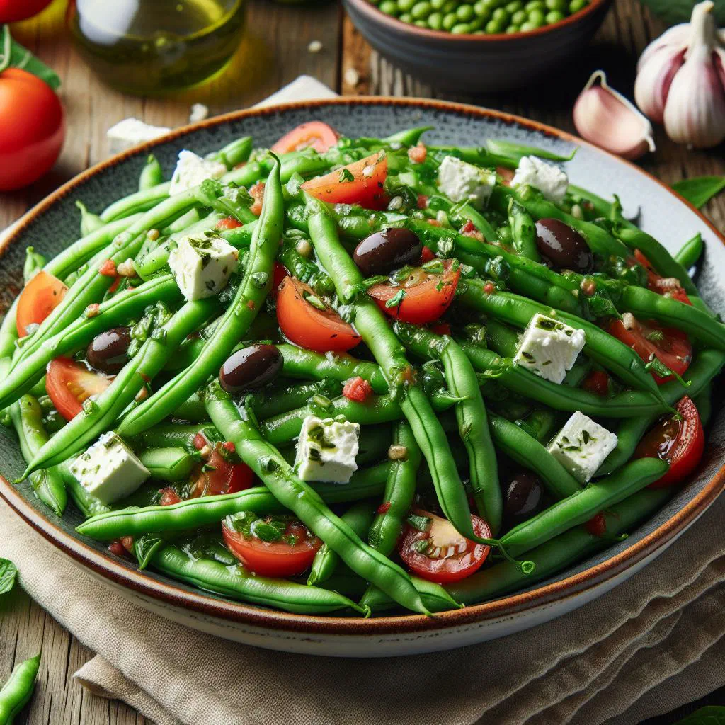 Comorian green bean salad with diced tomato and pepper in a bowl