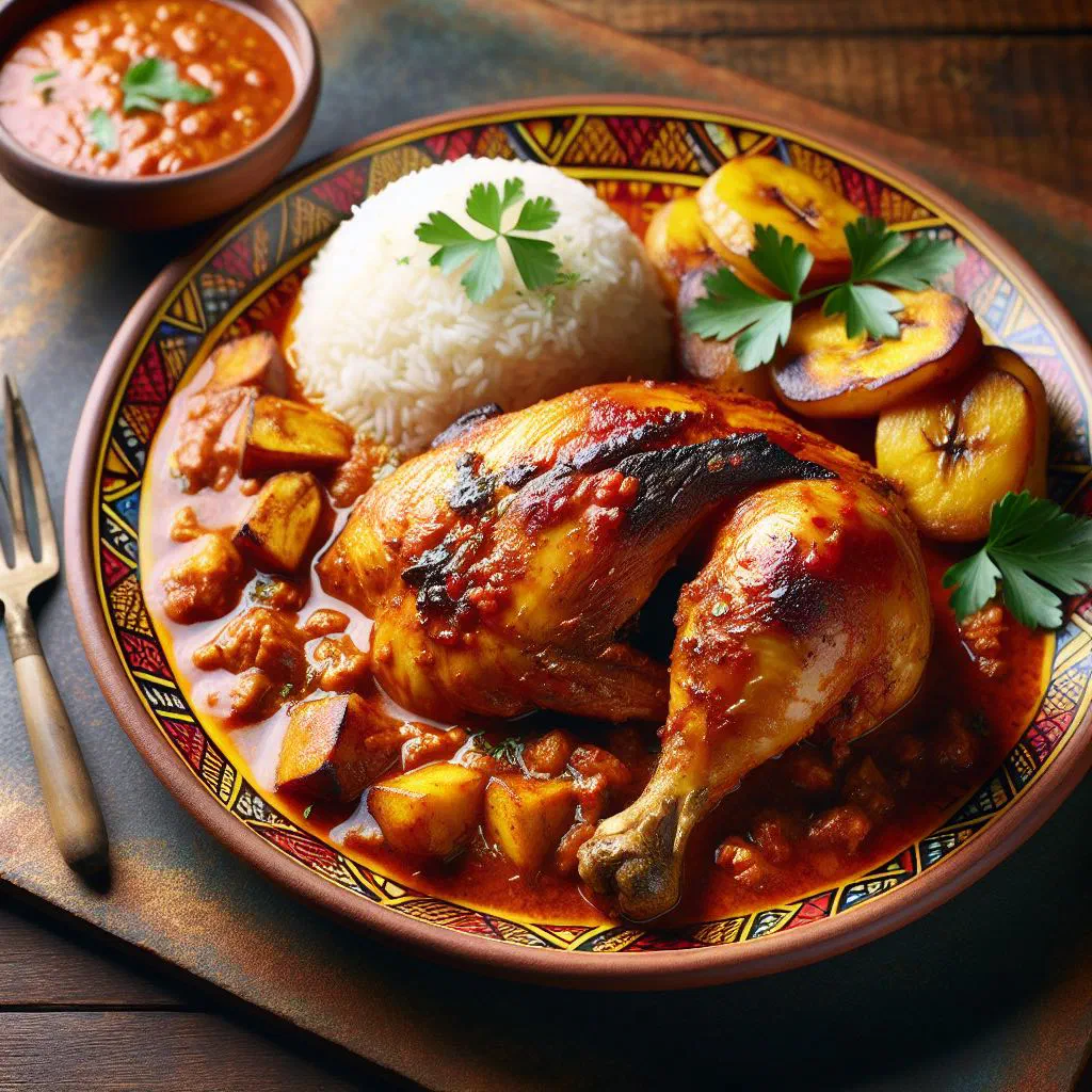 Poulet moambé, tender chicken in a rich peanut sauce