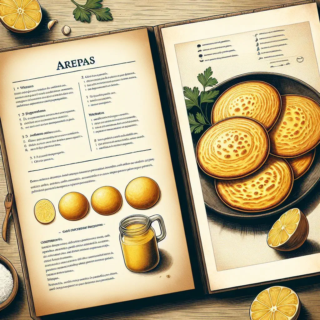 Golden pan-fried arepas split open and filled with cheese and avocado