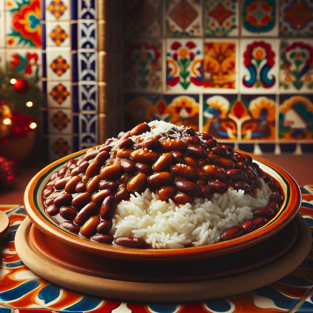 Bowl of Costa Rican arroz con frijoles garnished with fresh coriander