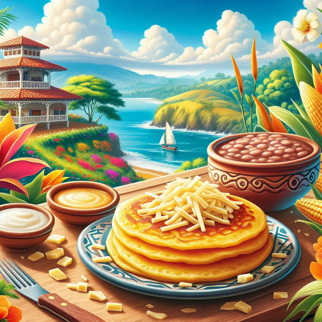 Golden sweet corn pancakes stacked on a plate with a drizzle of honey