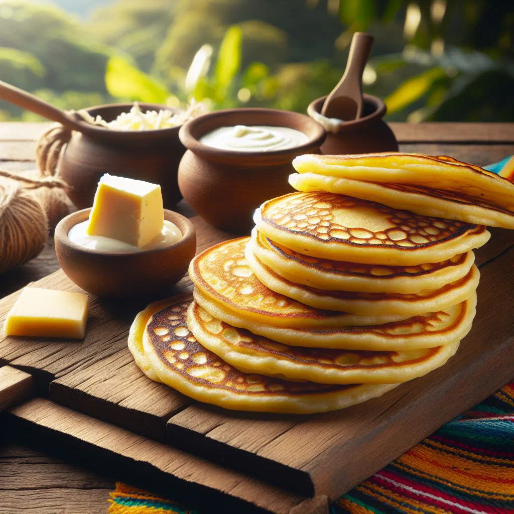 Golden Costa Rican corn pancakes served with a dollop of sour cream