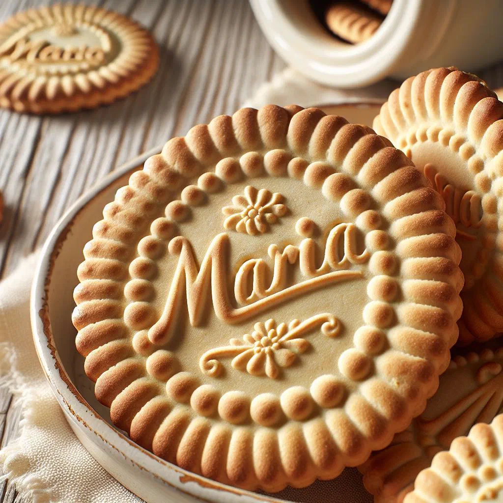 Golden Galletas María biscuits stacked beside a cup of coffee