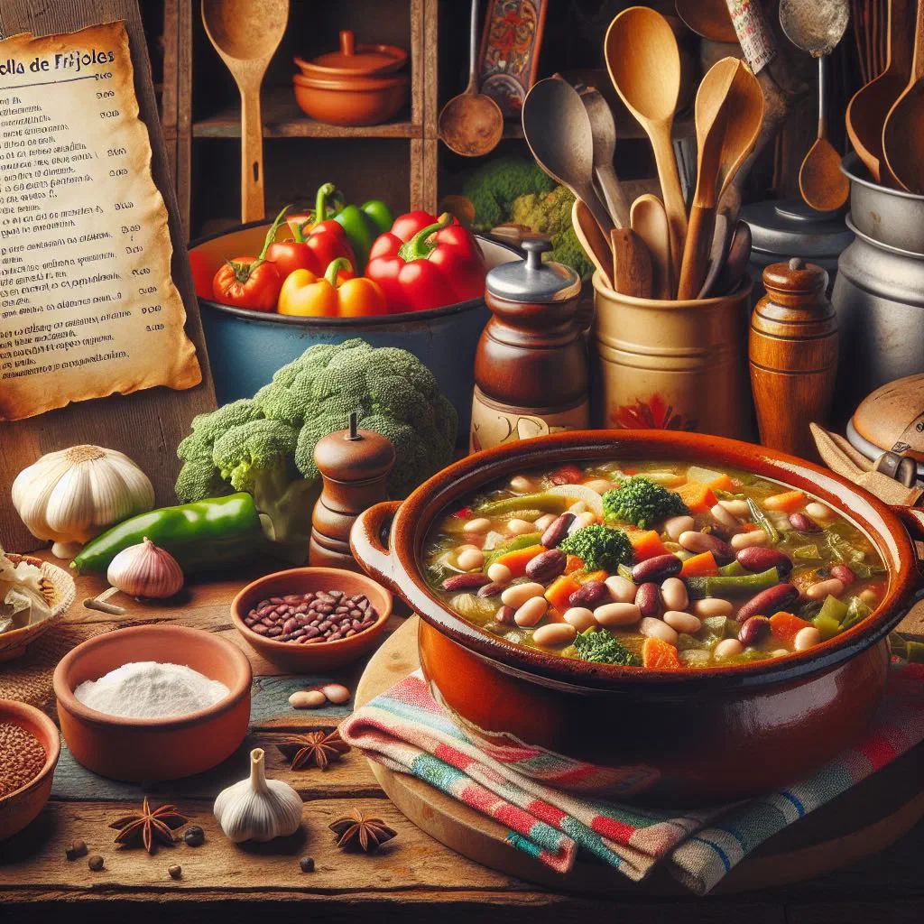 Bowl of Costa Rican olla de frijoles black bean soup garnished with coriander