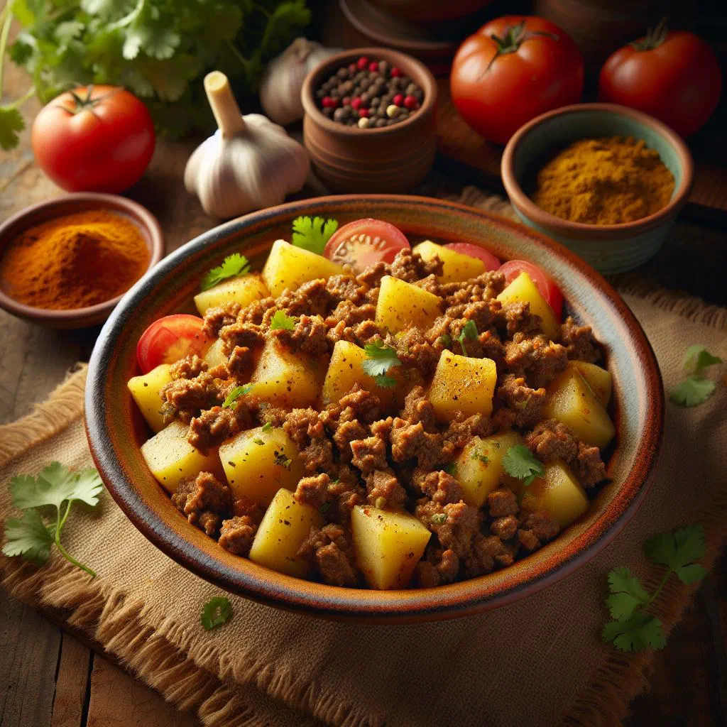 Costa Rican potato picadillo garnished with fresh coriander
