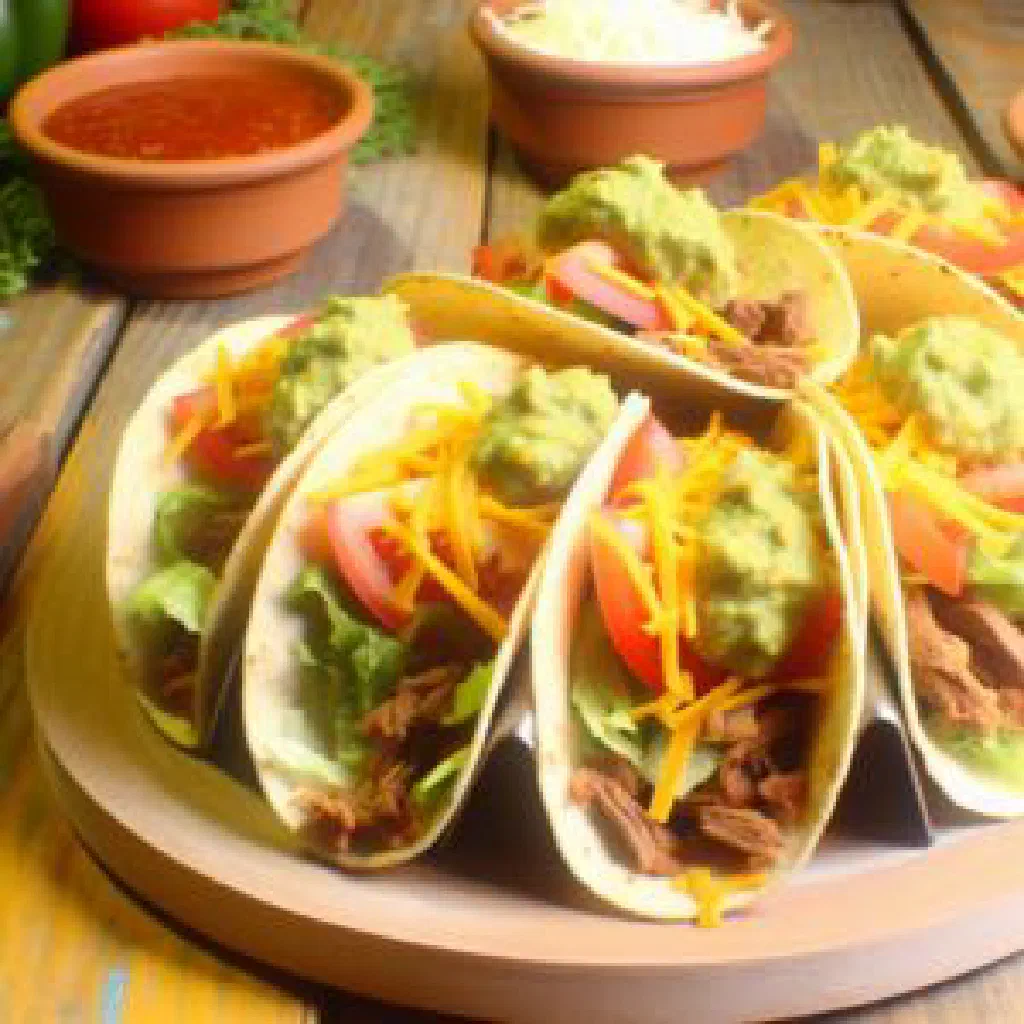 Costa Rican tacos filled with meat, beans and avocado, garnished with coriander