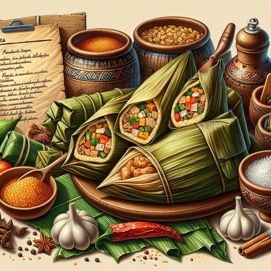 Steamed Costa Rican tamales wrapped and unwrapped from their banana leaves