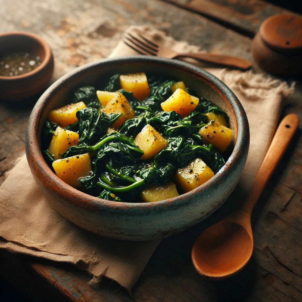 Blitva of Swiss chard and potatoes dressed with olive oil and garlic