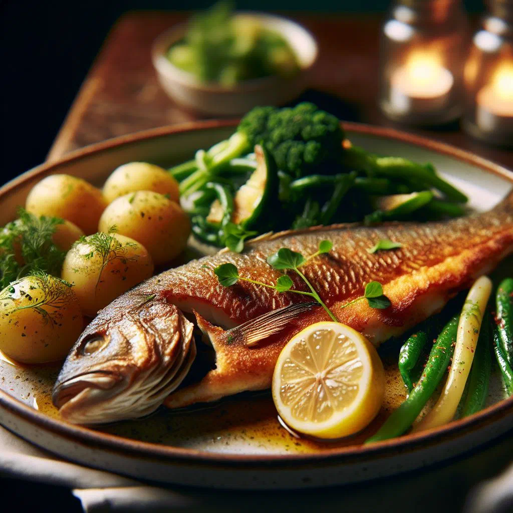 A bowl of Croatian brodet fish stew in a rich tomato sauce with fresh parsley