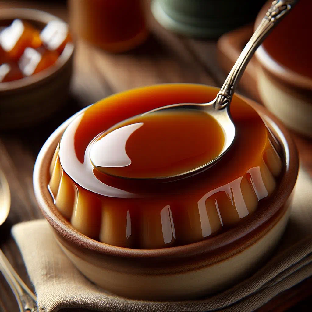 Croatian caramel pudding turned out onto a plate with glossy caramel sauce