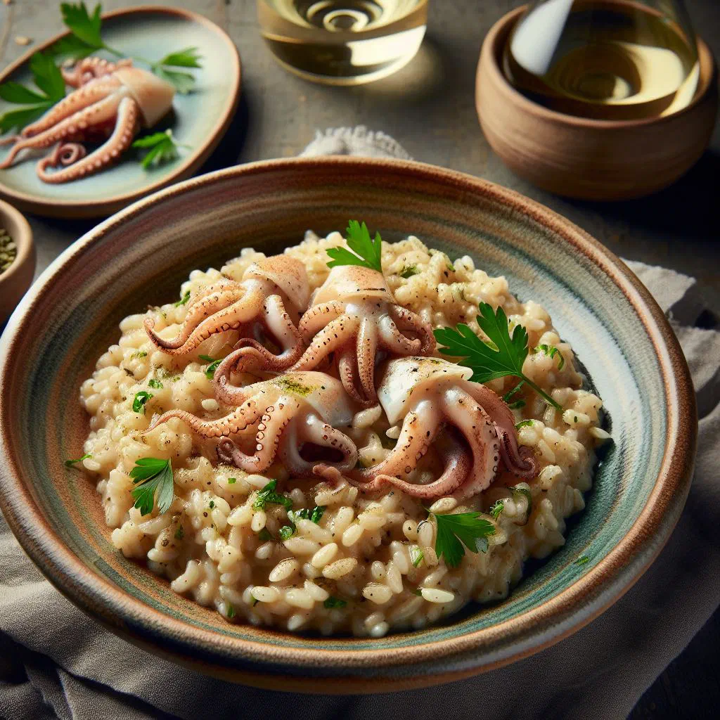Black cuttlefish risotto garnished with fresh parsley