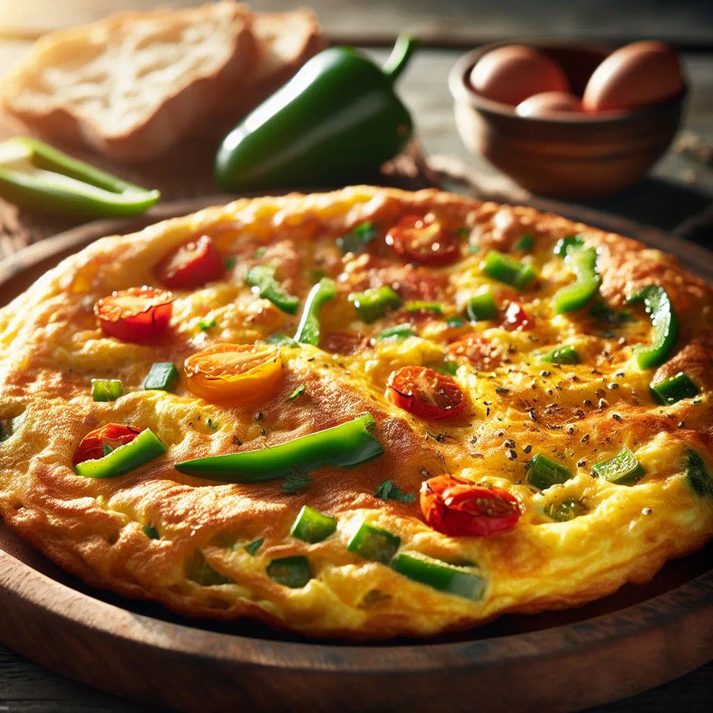 Croatian fritaja omelette with vegetables and fresh herbs on a plate