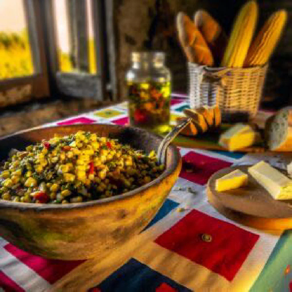 Croatian corn salad with sweetcorn, peppers, cucumber and red onion