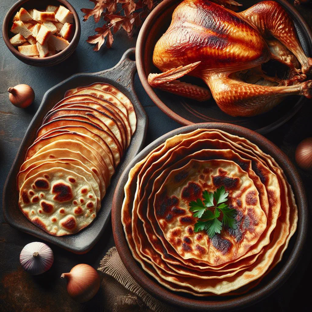 Sliced roast turkey served over soft mlinci flatbread pasta