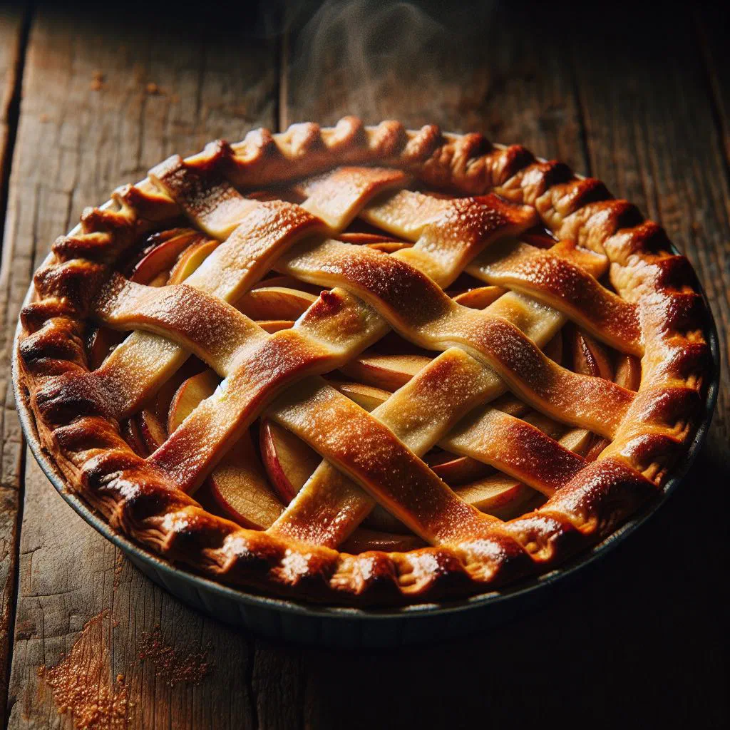 Golden Croatian apple pie dusted with icing sugar, sliced into squares