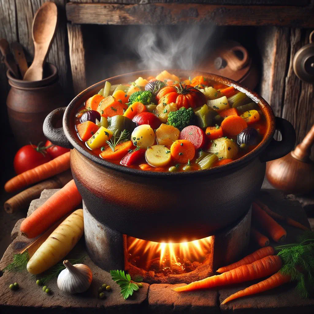 A bowl of hearty Croatian vegetable soup garnished with fresh parsley