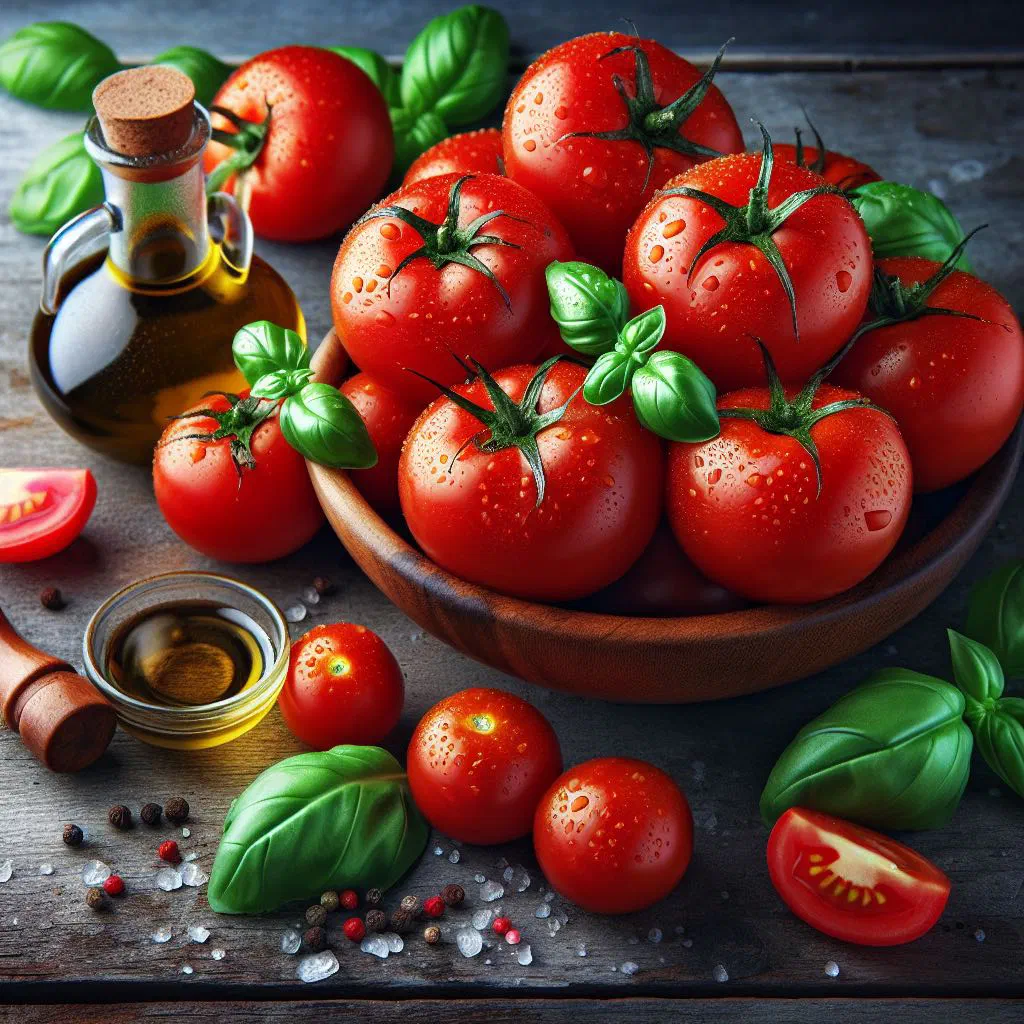Sliced ripe tomatoes with fresh basil, olive oil and balsamic vinegar